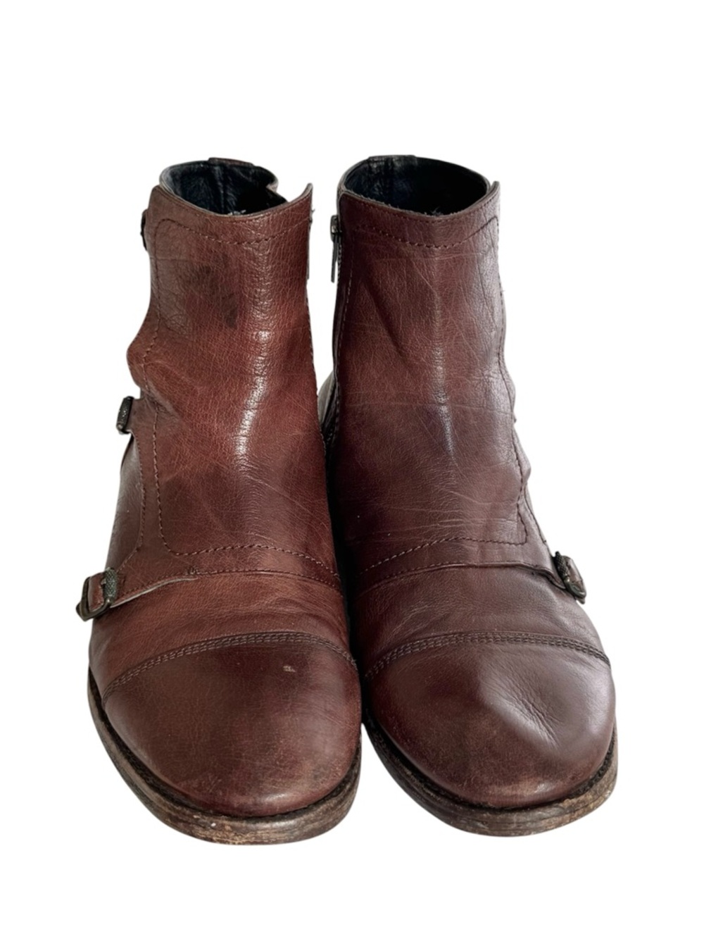Frye Women's Ethan Triple Monk Strap Leather Ankle Boot Brown Size 10